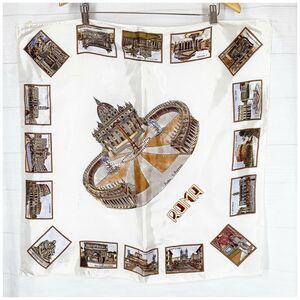 Rome ITALY Square Scarf Ivory Brown Famous Landmarks St Peters More Souvenir